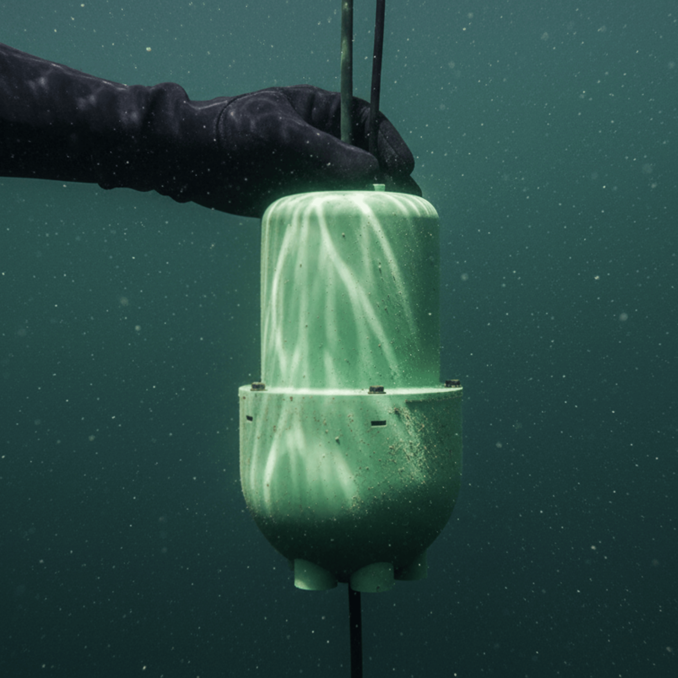 Compact measuring buoy under water, held by a diver