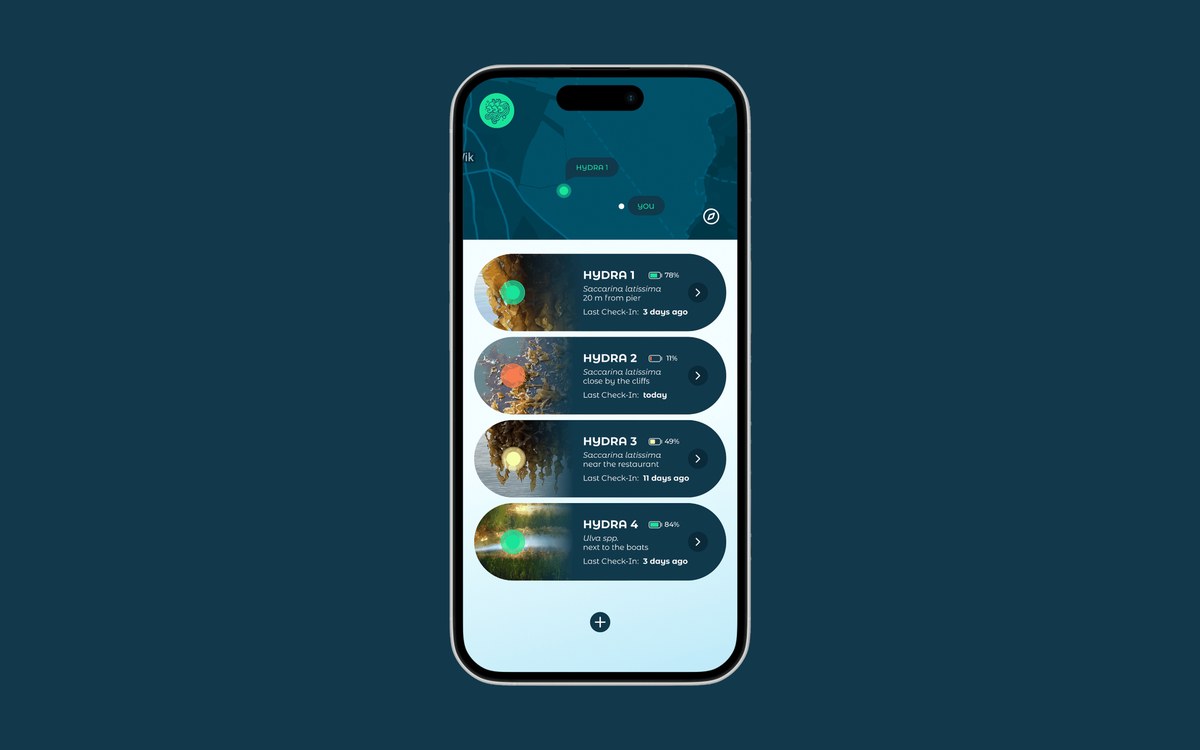 The web app on a phone: a map and the list of buoys